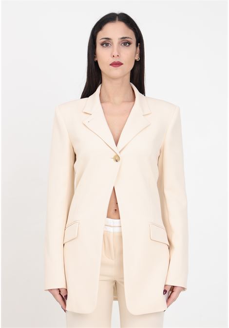 Ivory women's blazer with logo label PATRIZIA PEPE | 8S0485/A375B788